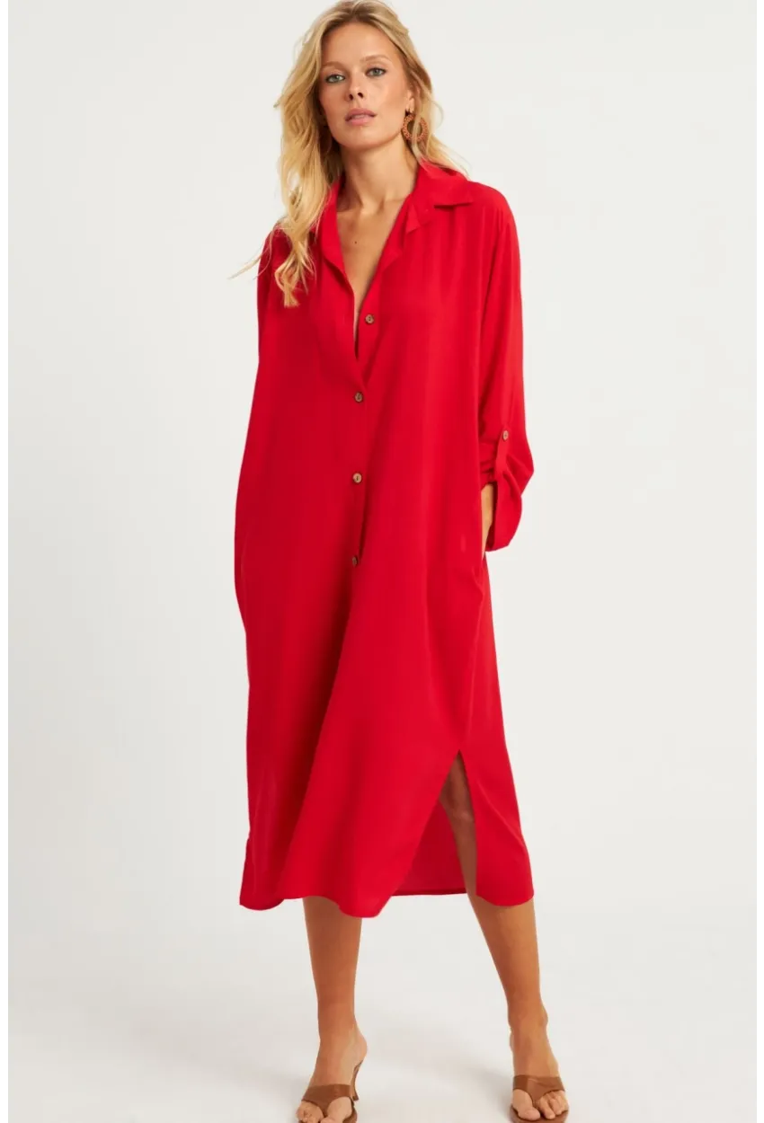 Kadın Kırmızı Gömlek Elbise LV178