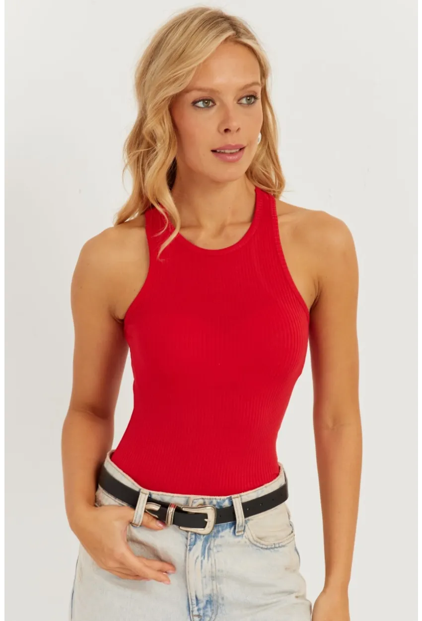 Kadın Kırmızı Halter Yaka Bluz AYD299