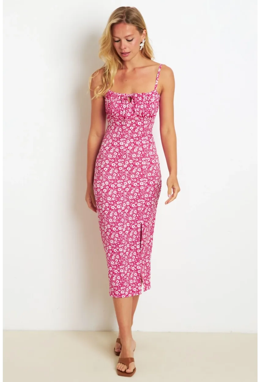 Kadın Kırmızı İnce Askılı Midi Elbise MON125