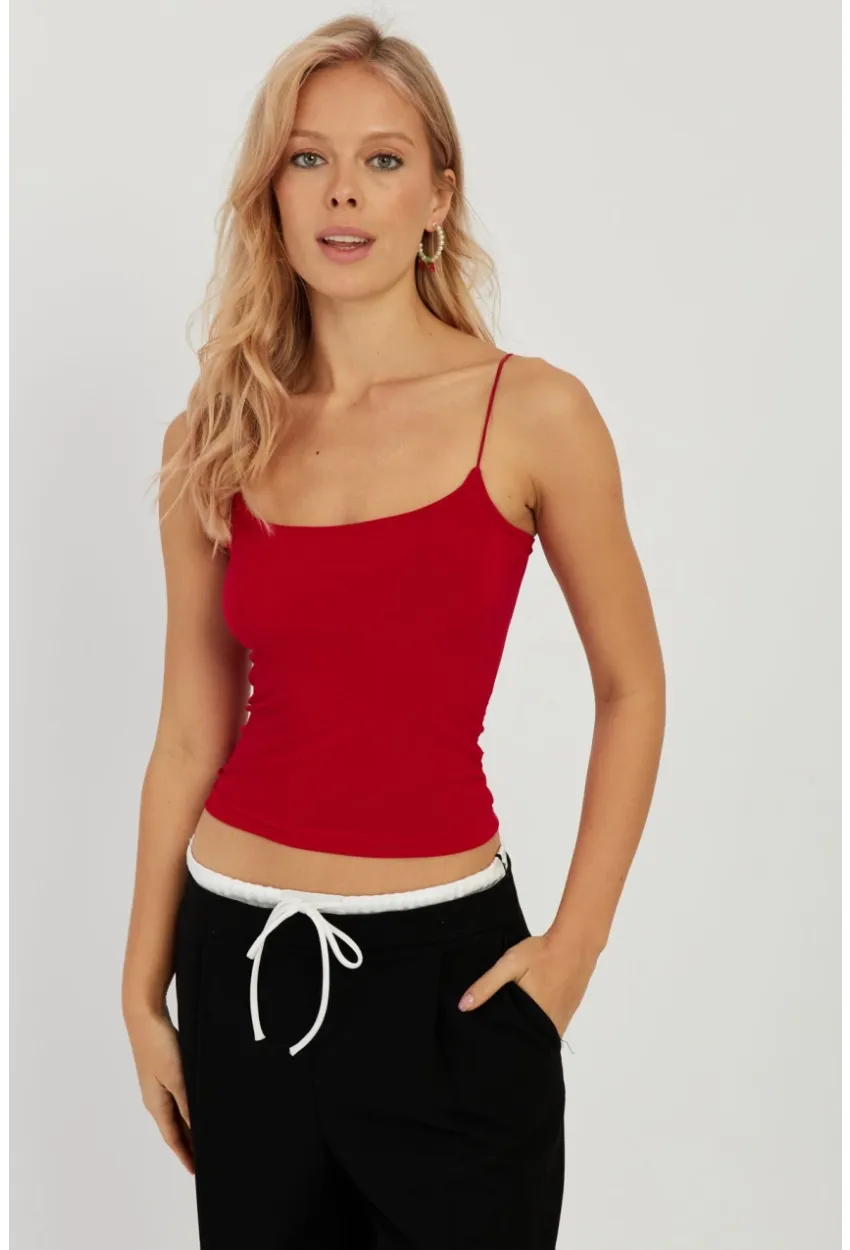 Kadın Kırmızı İp Askılı Bluz GÇ154