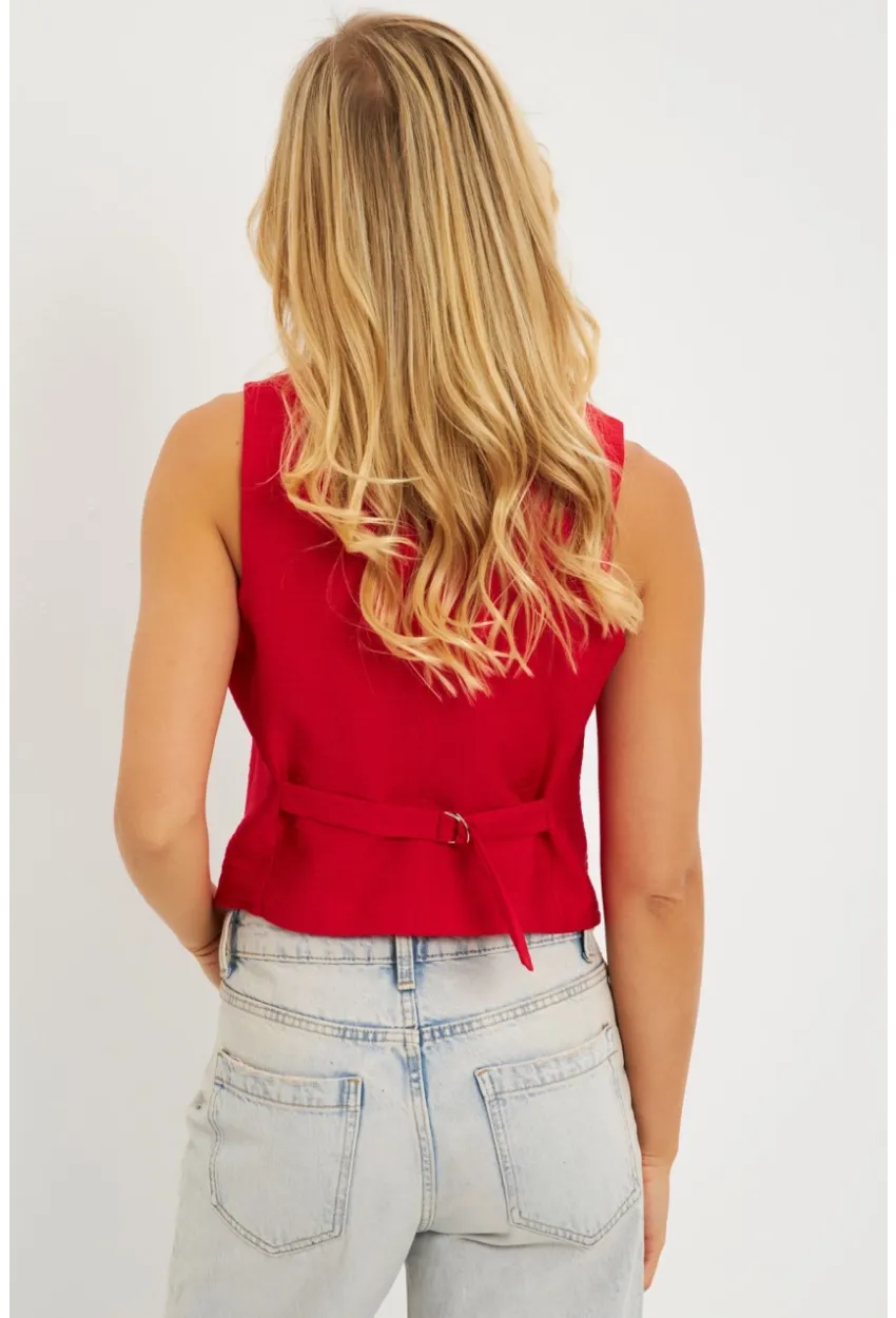 Kadın Kırmızı Keten Astarlı Yelek TW60046