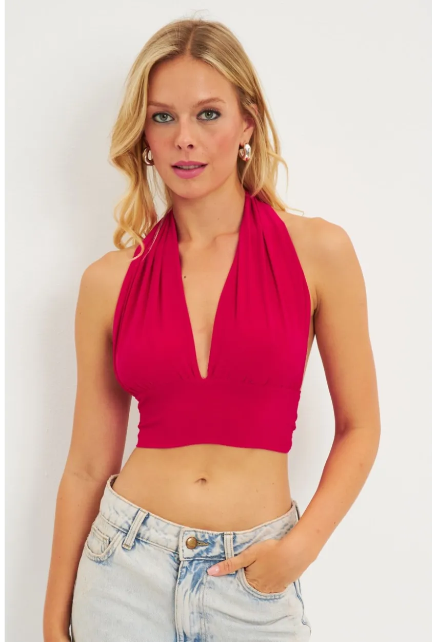 Kadın Kırmızı Multi Bağlamalı Crop Bluz LPP1280