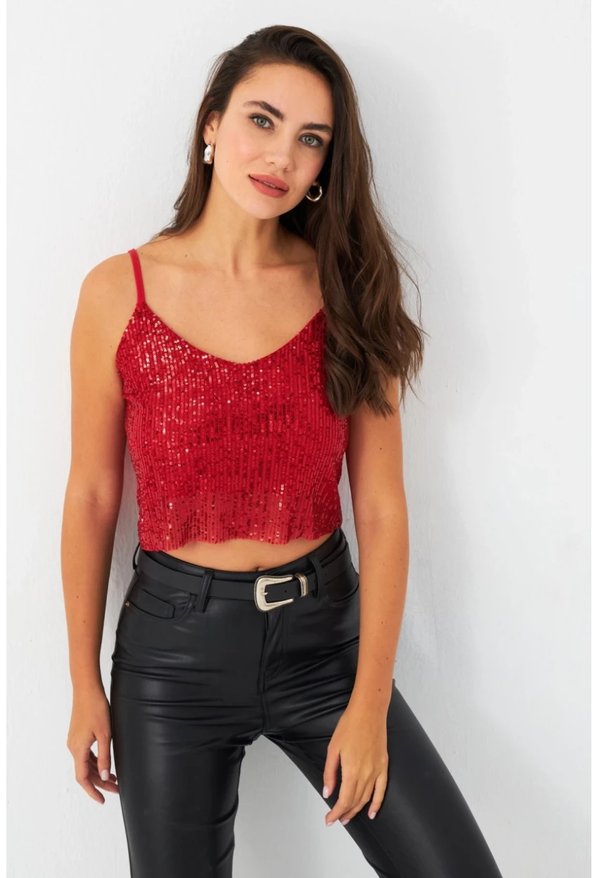Kadın Kırmızı Payetli Büstiyer SHR10