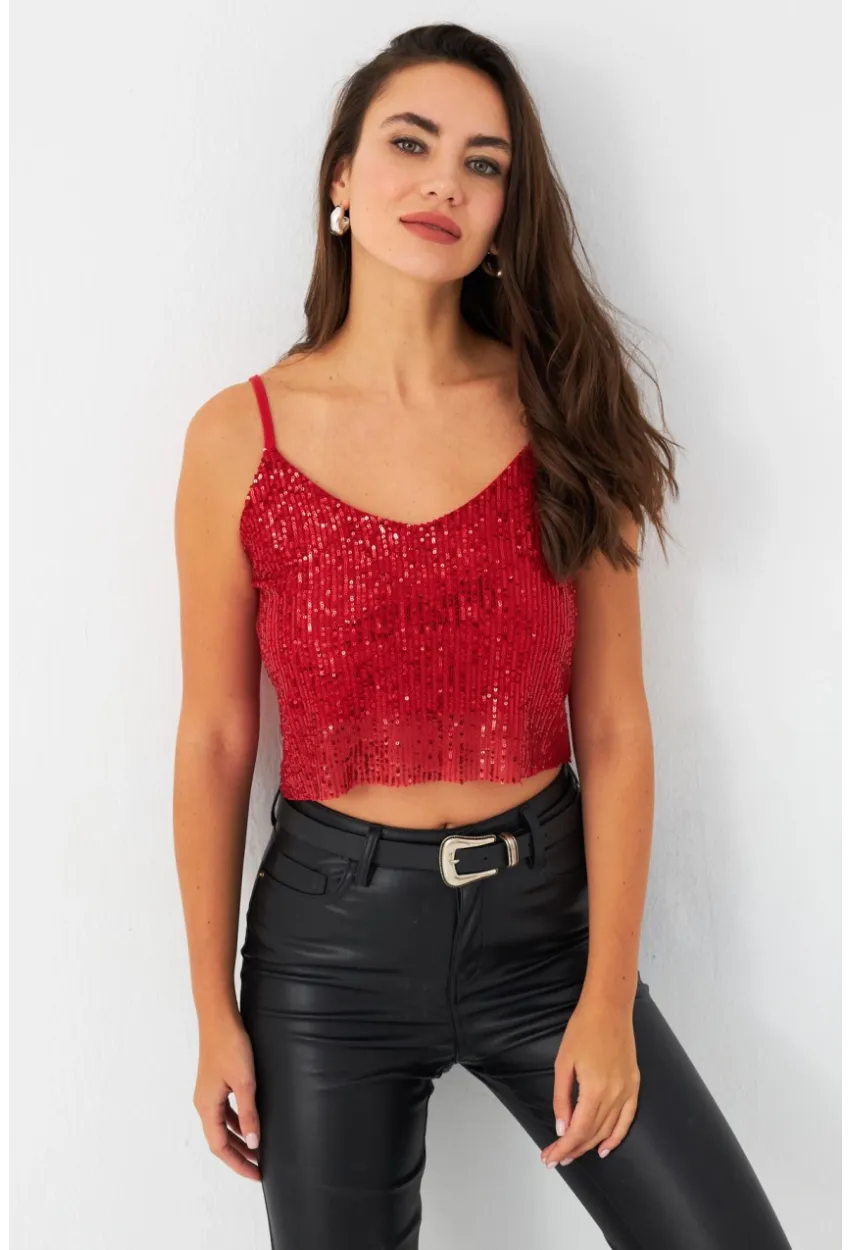 Kadın Kırmızı Payetli Büstiyer SHR10