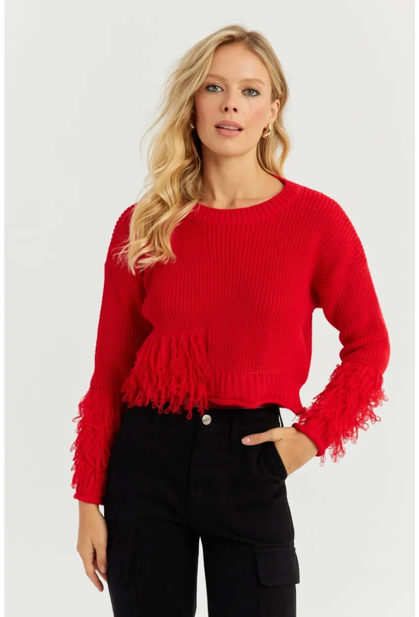 Kadın Kırmızı Triko Kısa Kazak YZ526