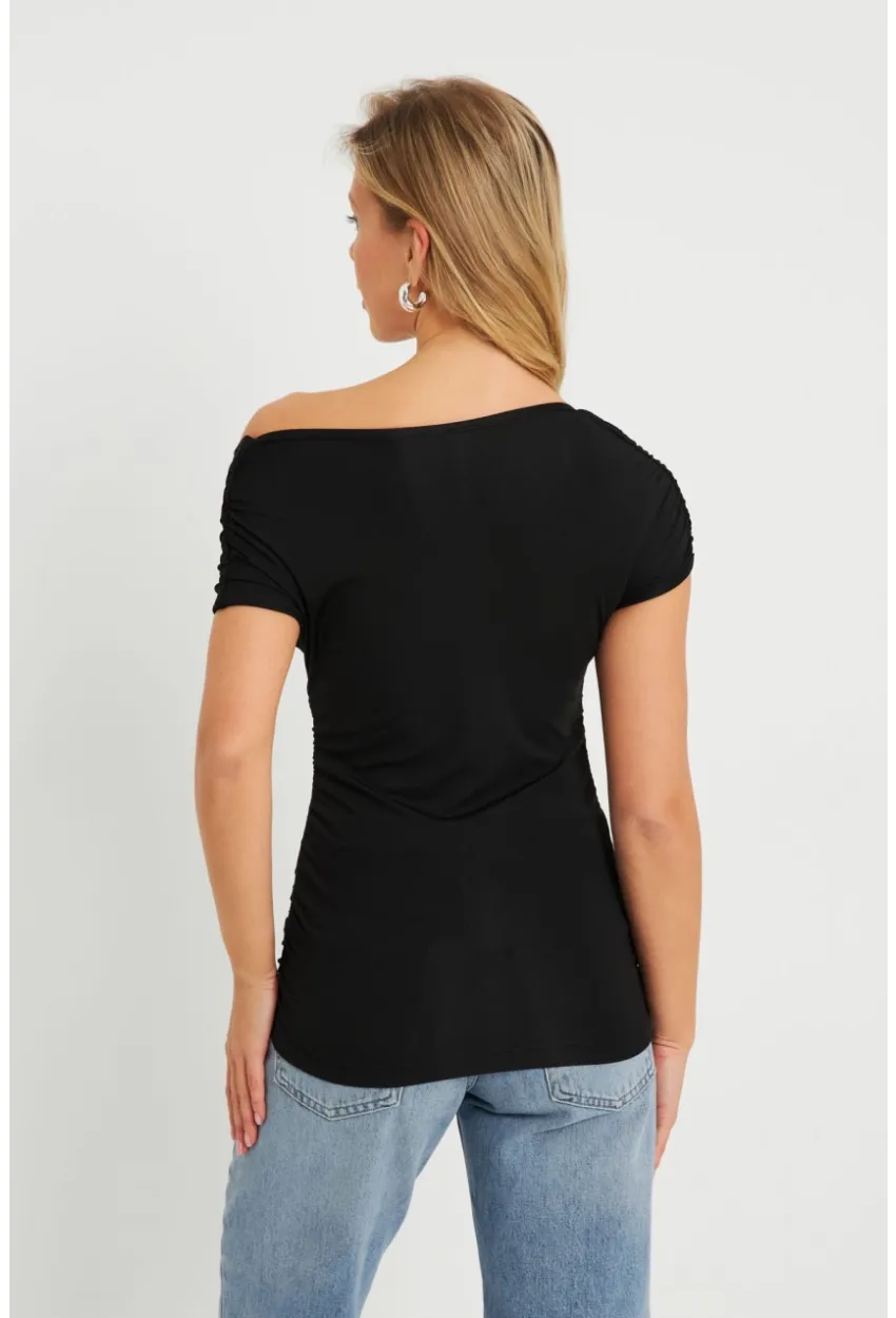 Kadın Kruvaze Büzgülü Bluz Siyah EY2725