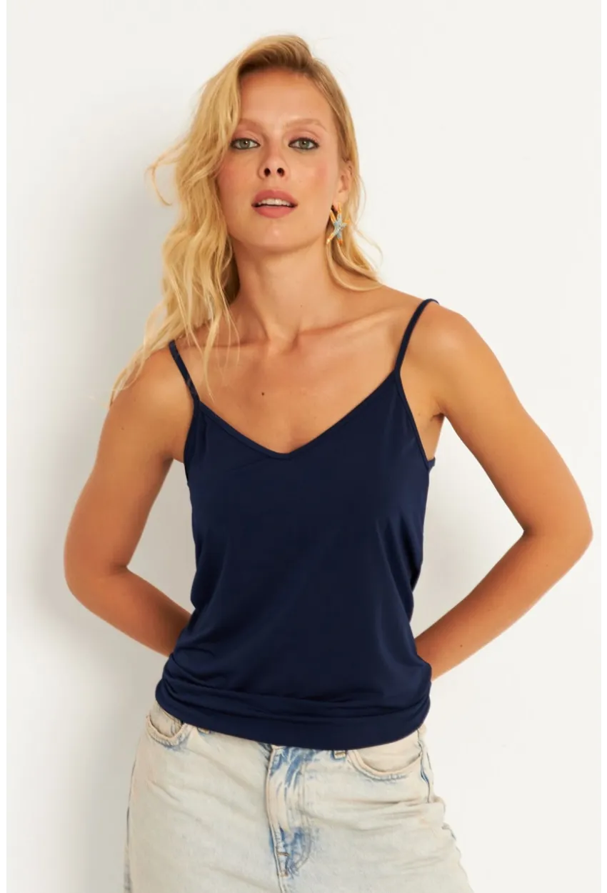 Kadın Lacivert Askılı Bluz AYD269