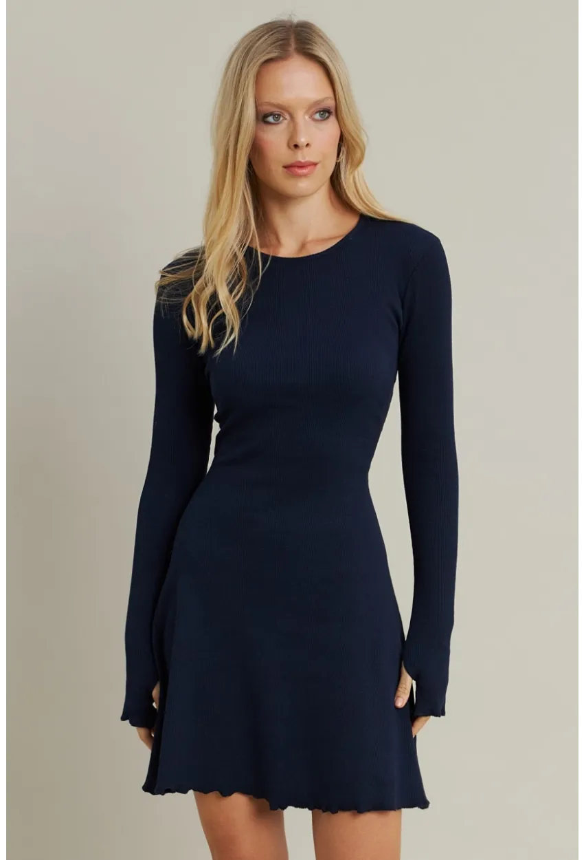 Kadın Lacivert Bağlamalı Kaşkorse Mini Elbise FRY2175