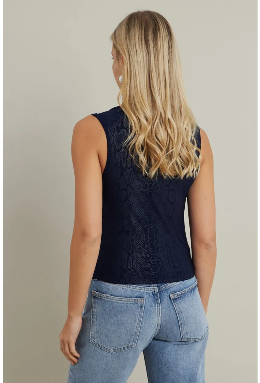 Kadın Lacivert Degaje Yaka Kolsuz Bluz LPP1297