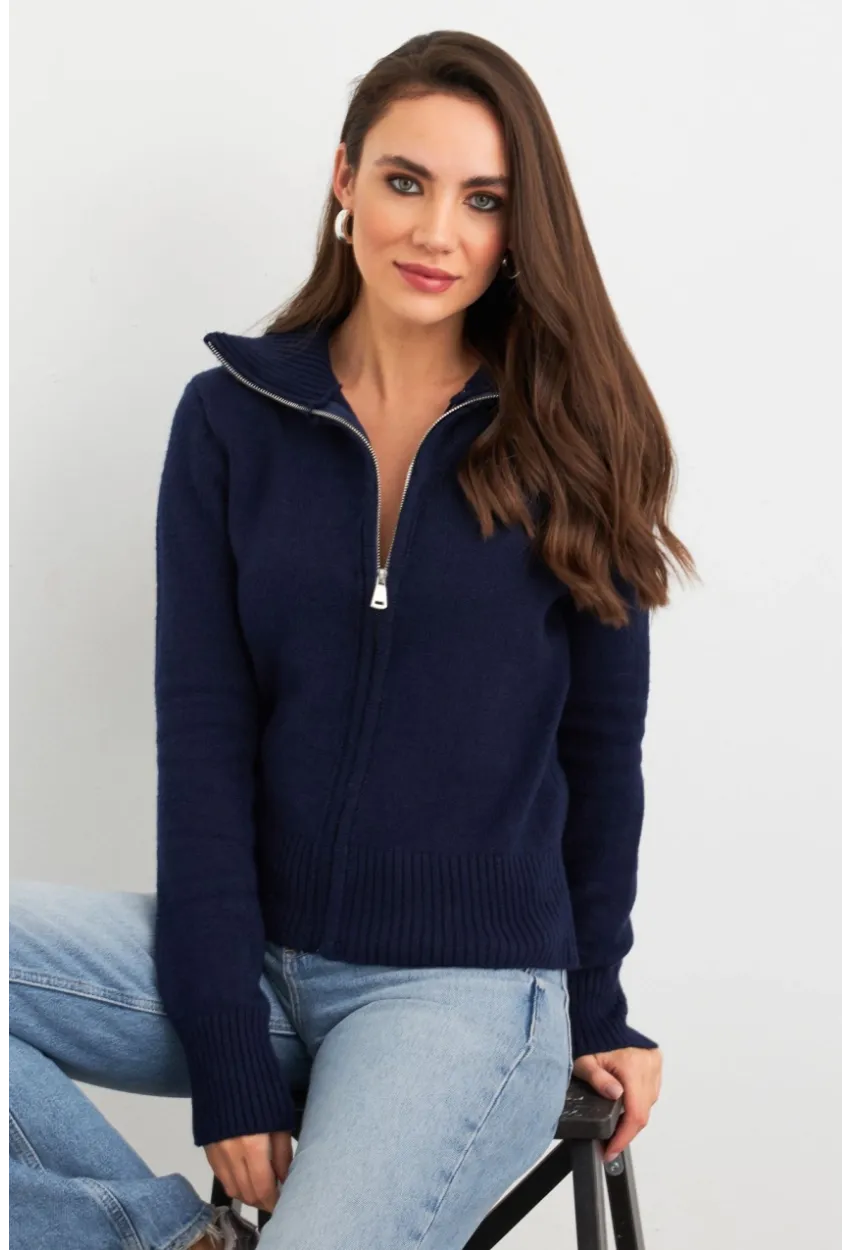 Kadın Lacivert Devrik Yaka Hırka TEM102