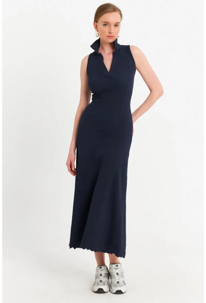 Kadın Lacivert Sırt Bağlamalı Midi Elbise MFRY2271-90