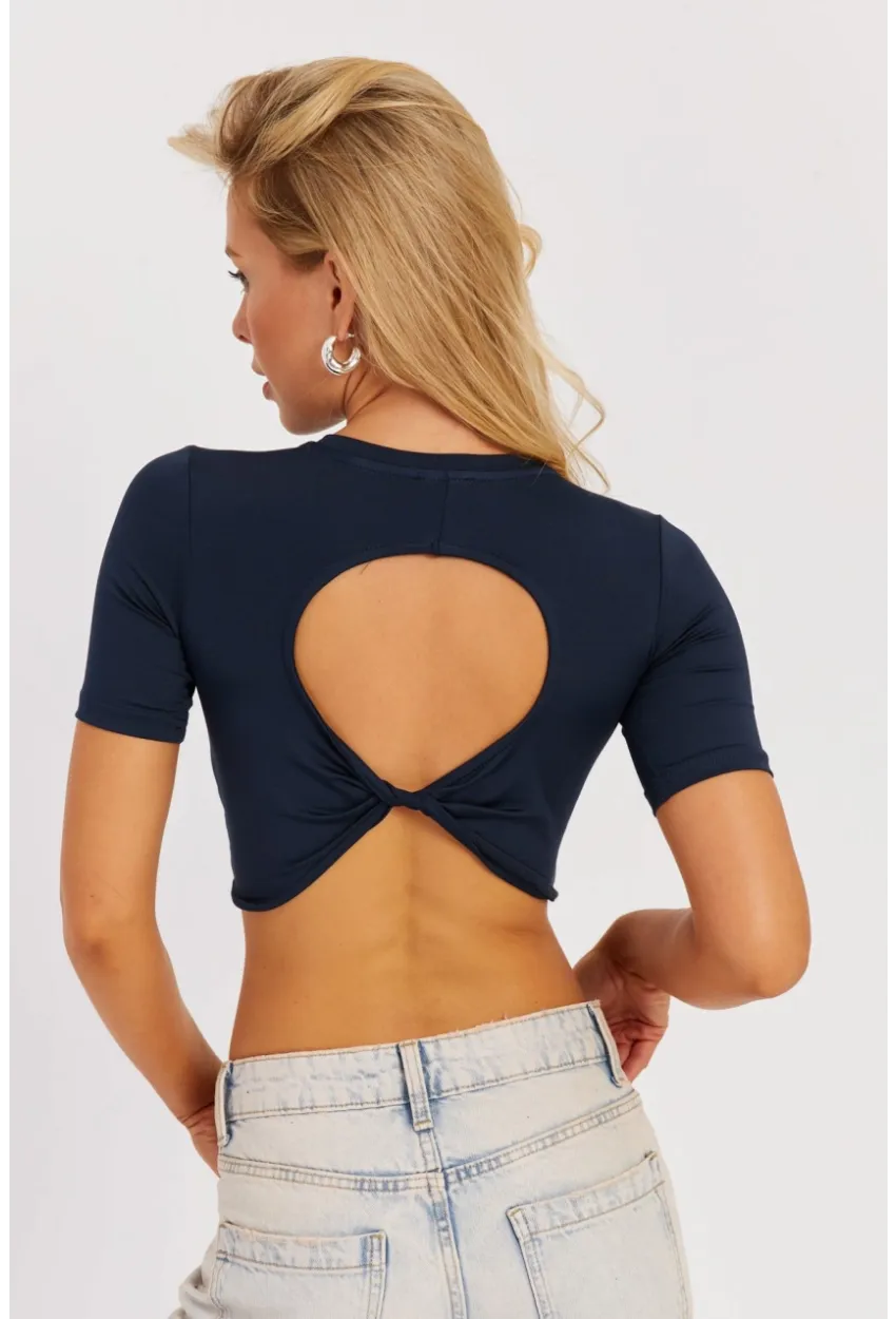Kadın Lacivert Sırt Dekolteli Crop Bluz CY450