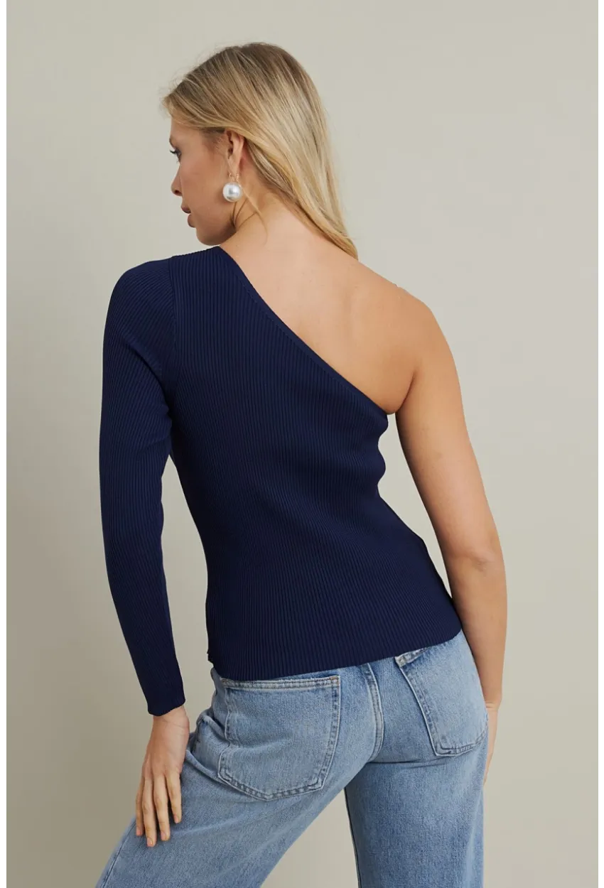 Kadın Lacivert Tek Omuz Triko Bluz YV204