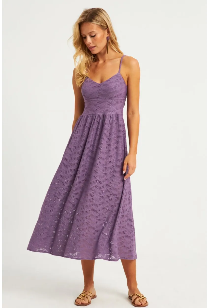 Kadın Lila Astarlı Brode Midi Elbise TW70102-90