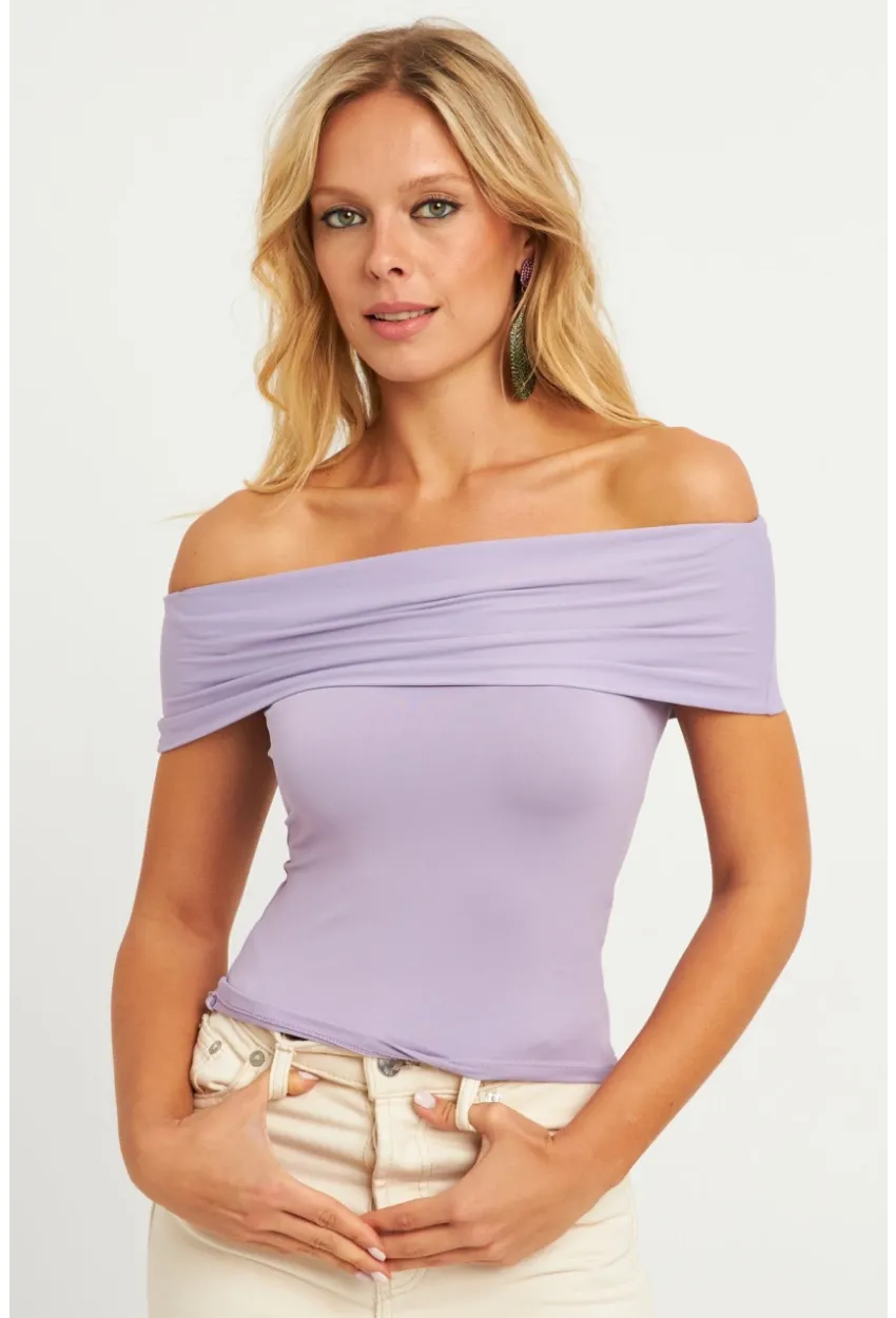 Kadın Lila Madonna Yaka Bluz CY340