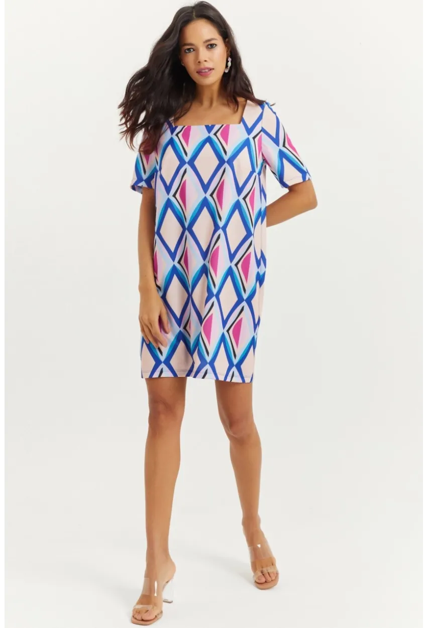 Kadın Lila Sırtı Fermuarlı Kare Yaka Elbise BK1432