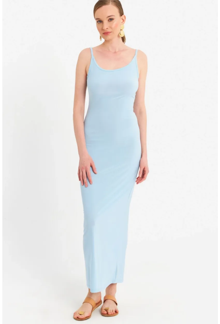 Kadın Mavi Ayarlanabilir Askılı Maxi Elbise MEN2004