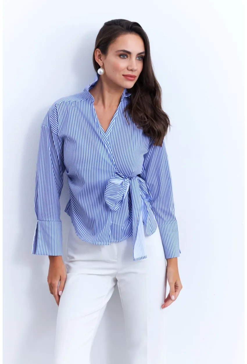 Kadın Mavi Bağlamalı Gömlek KED171