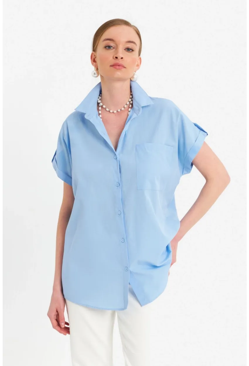 Kadın Mavi Basic Gömlek MZER427