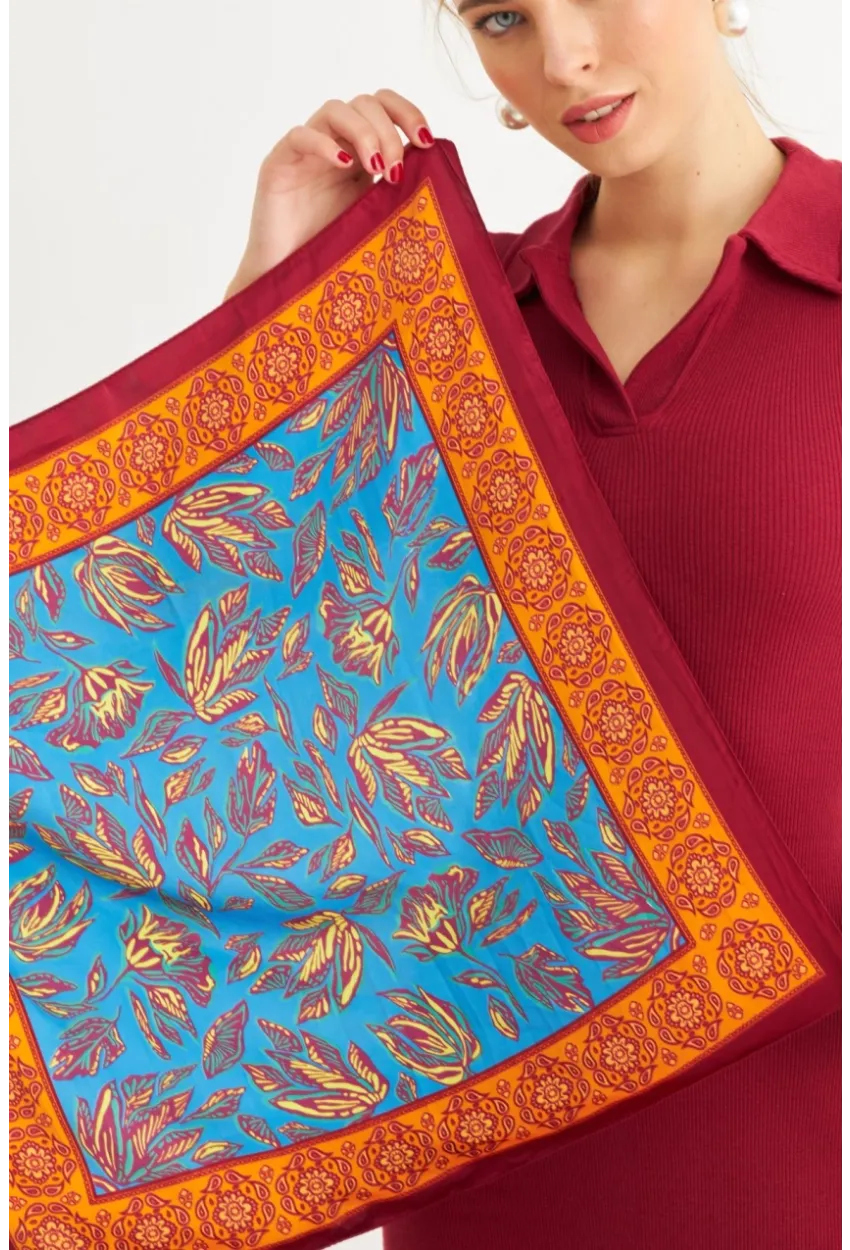 Kadın Mavi-Bordo Saten Fular FİR100