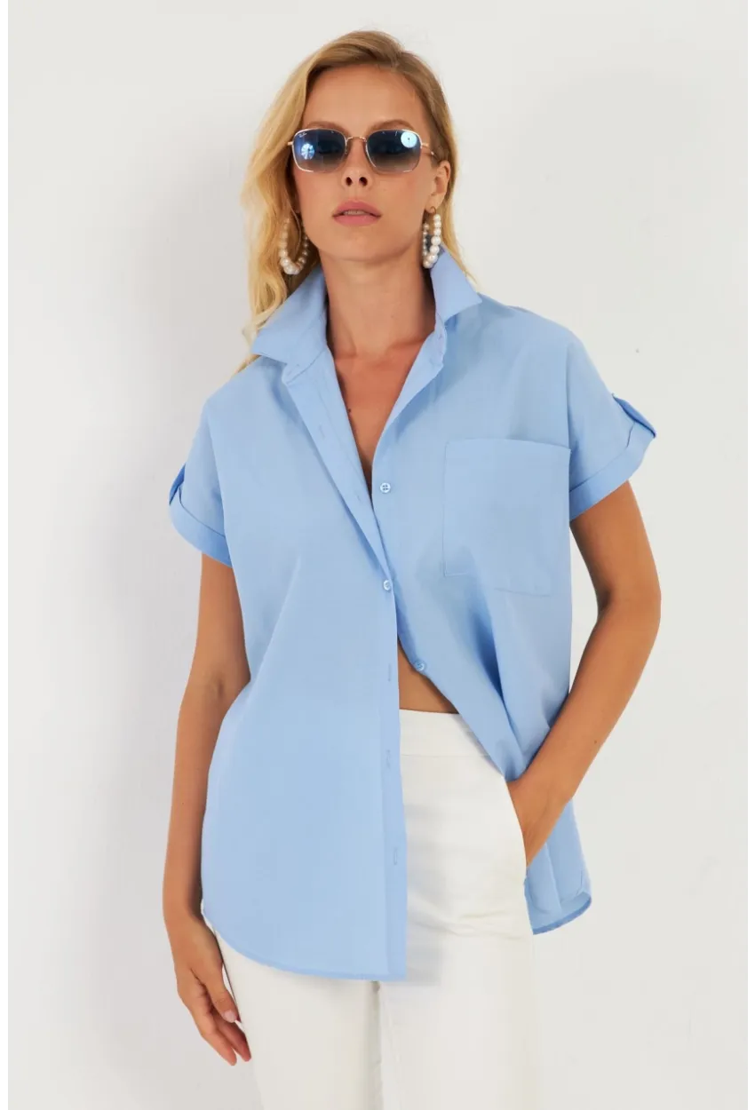 Kadın Mavi Cepli Gömlek ZER410