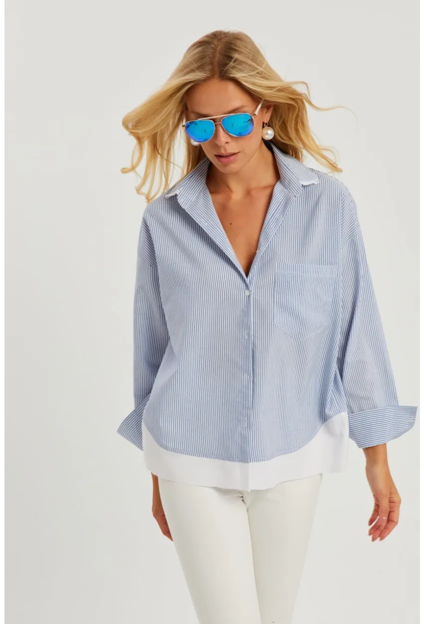 Kadın Mavi Çizgili Gömlek SF2551