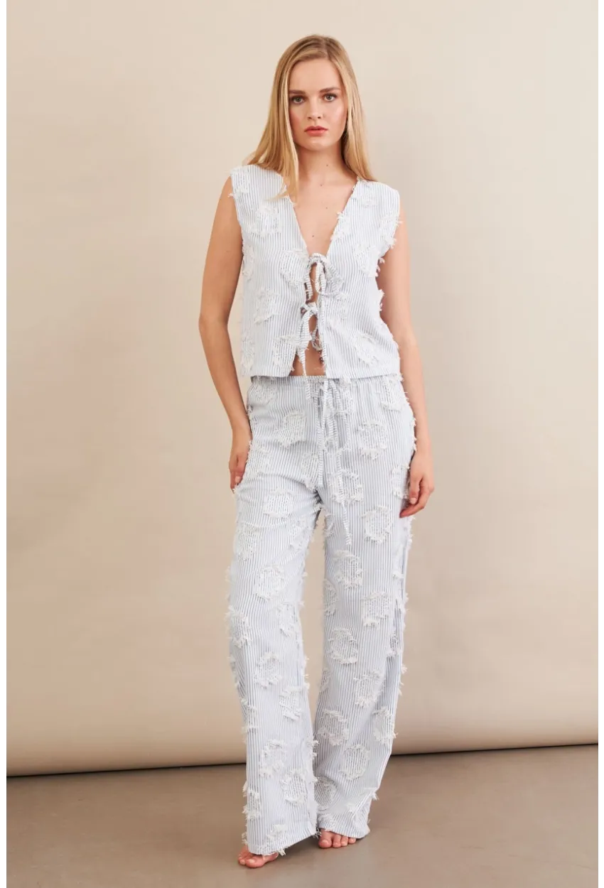 Kadın Mavi Çizgili Püsküllü Alt Üst Takım MOD2517