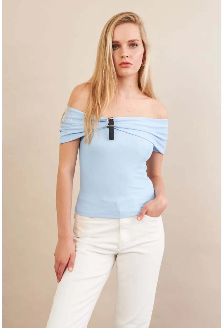 Kadın Mavi Kemer Detaylı Bluz FRY2316