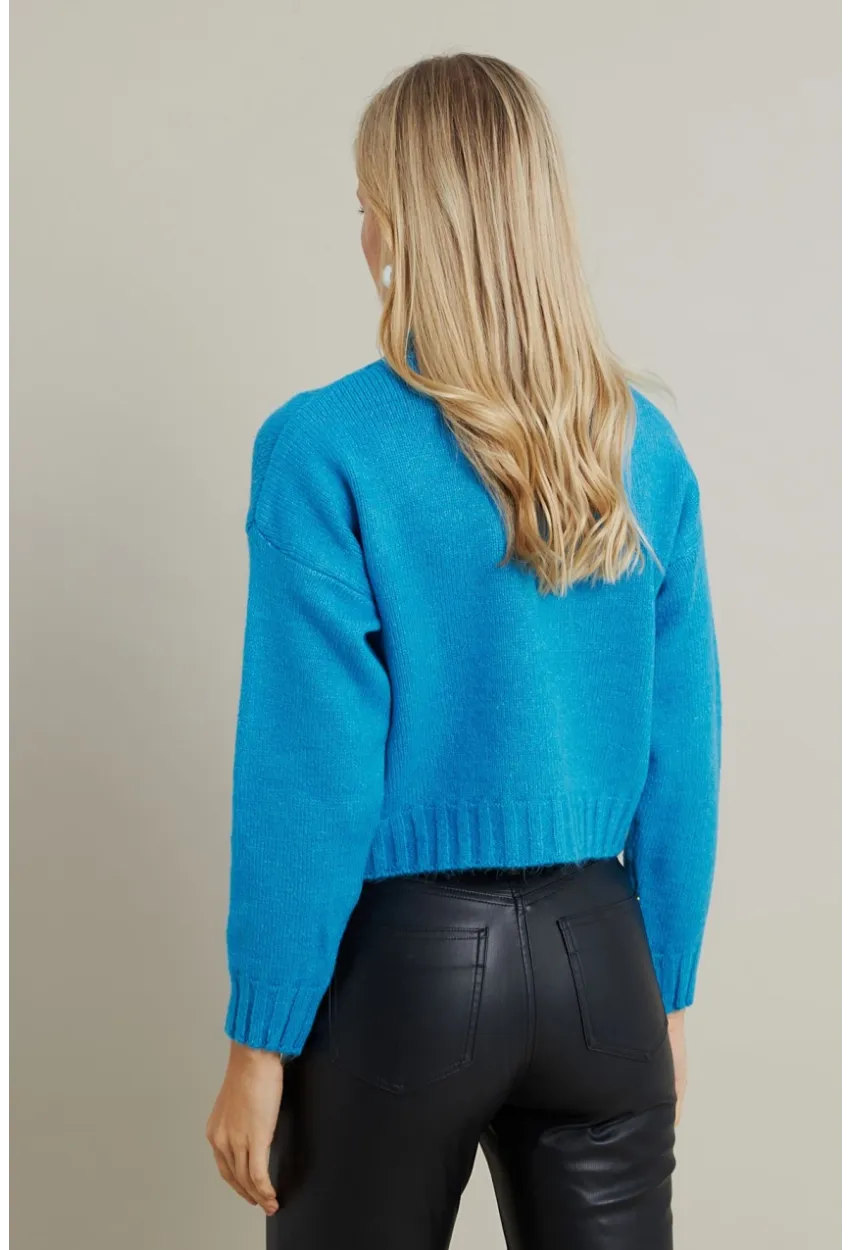 Kadın Mavi Kısa Triko Kazak YV301