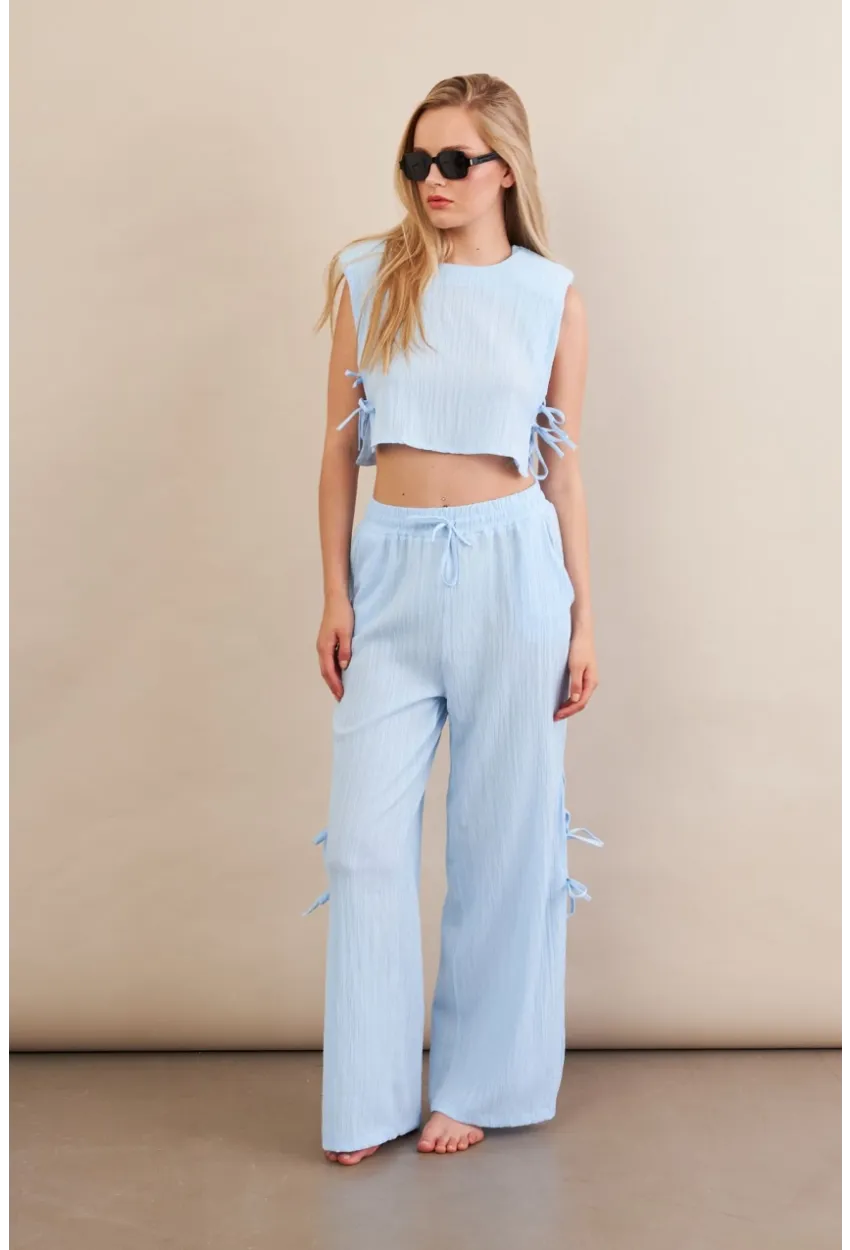 Kadın Mavi Omuzları Vatkalı Alt Üst Takım KED002