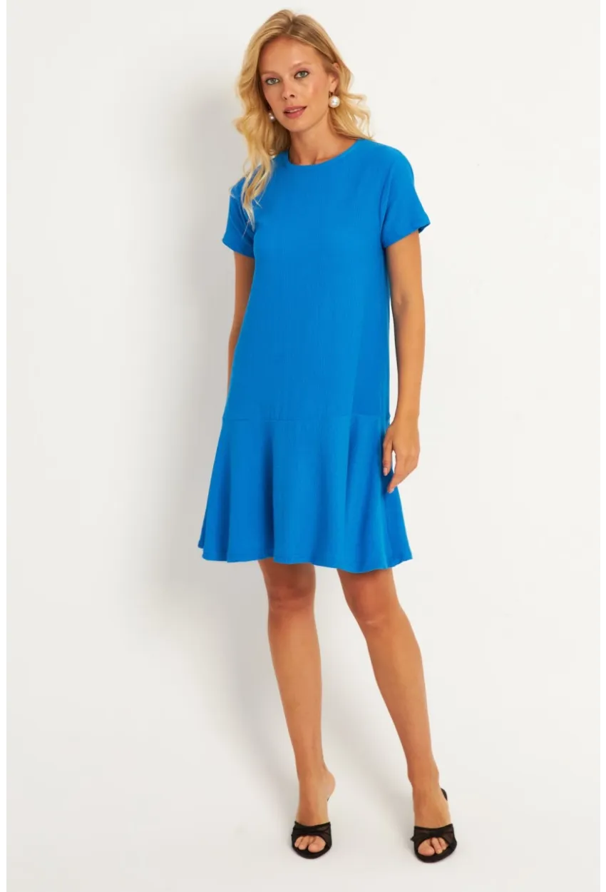 Kadın Mavi Sırtı Detaylı Bürümcük Midi Elbise ST055