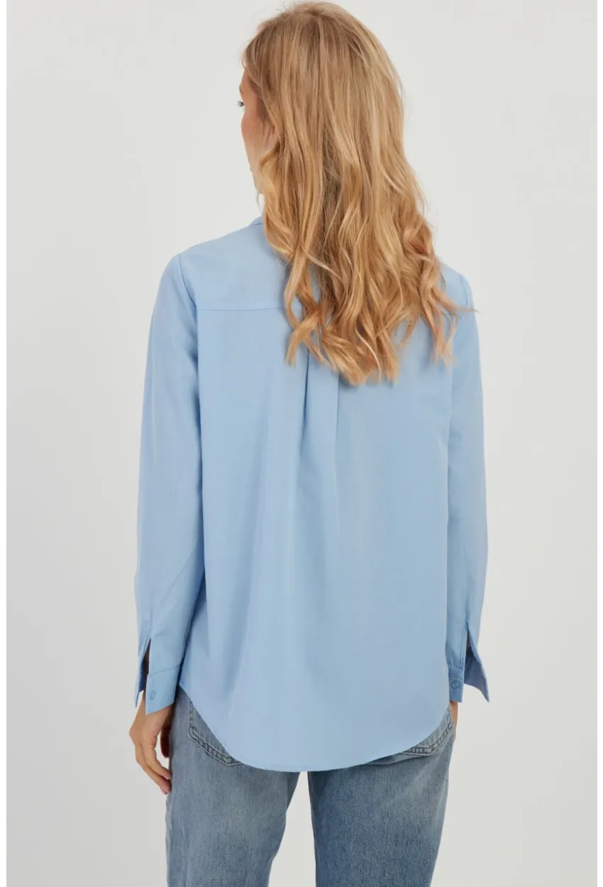 Kadın Mavi Taş Detaylı Gömlek ZER402