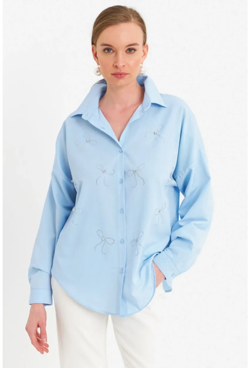 Kadın Mavi Taşlı Gömlek MZER426