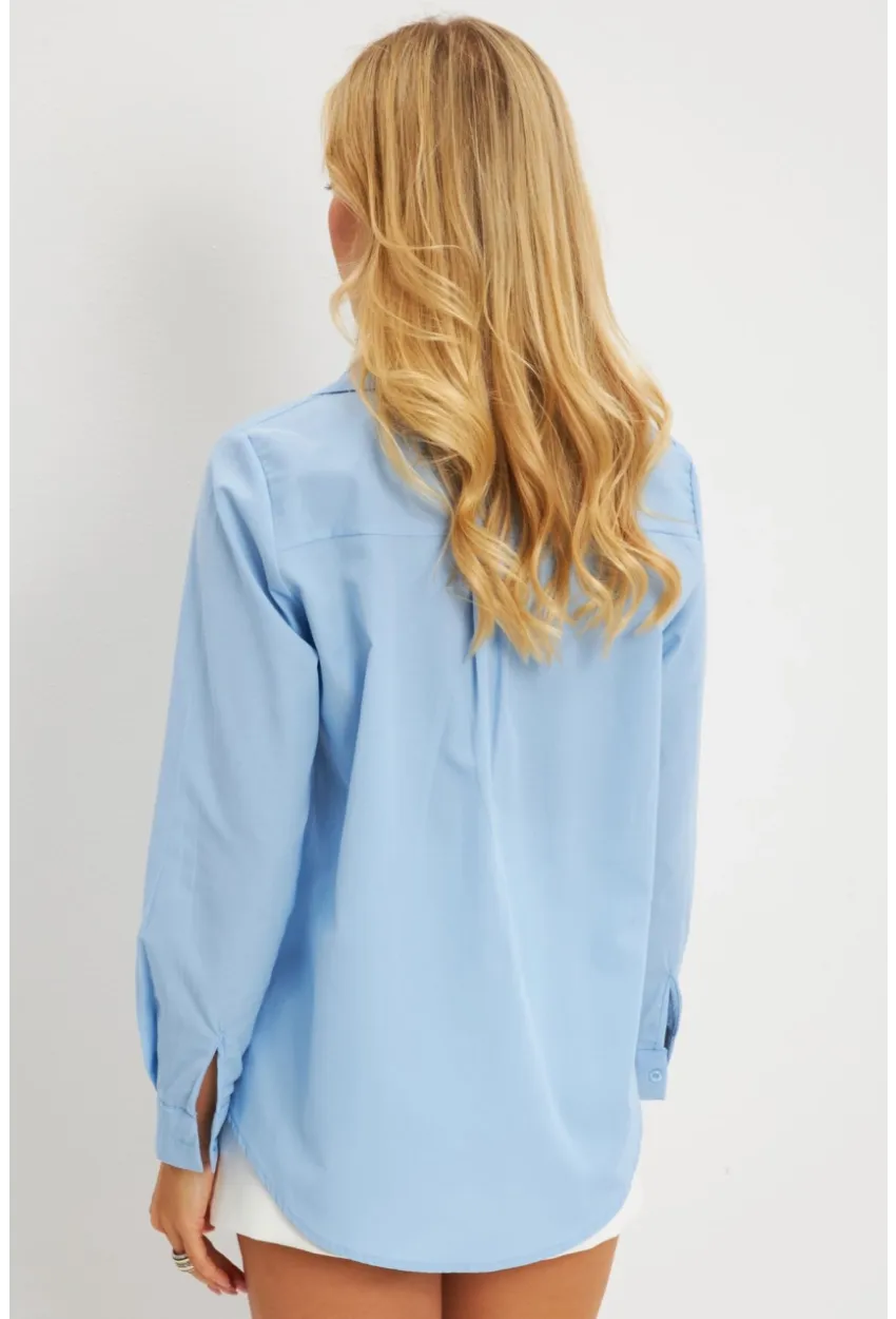 Kadın Mavi Taşlı Gömlek ZER404