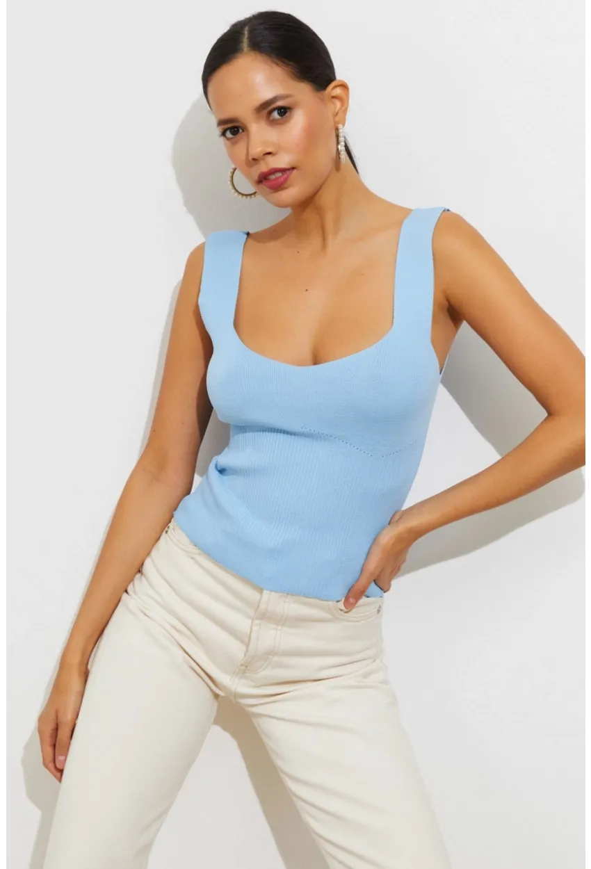 Kadın Mavi Triko Atlet YV117