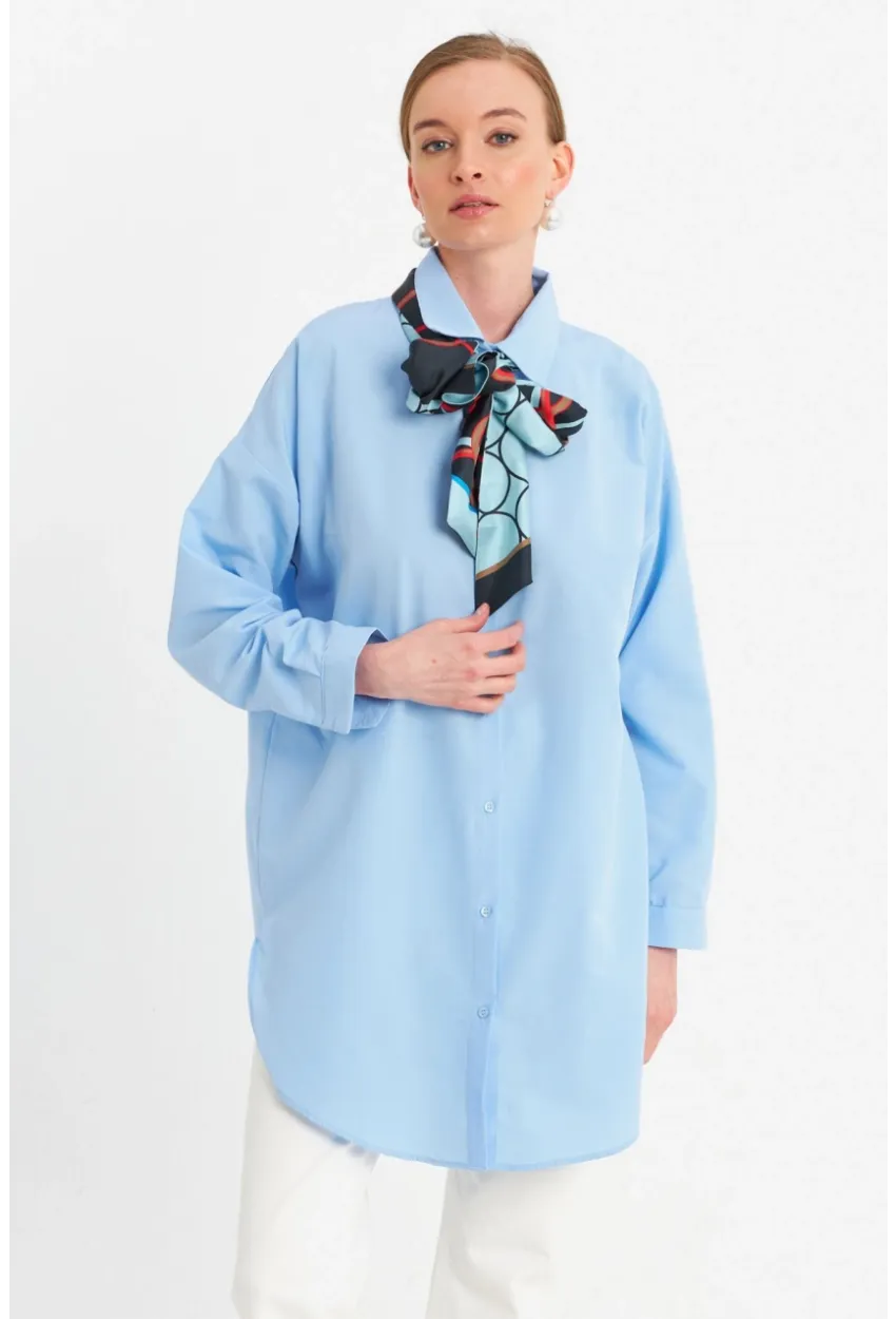 Kadın Mavi Tunik Gömlek MZER428