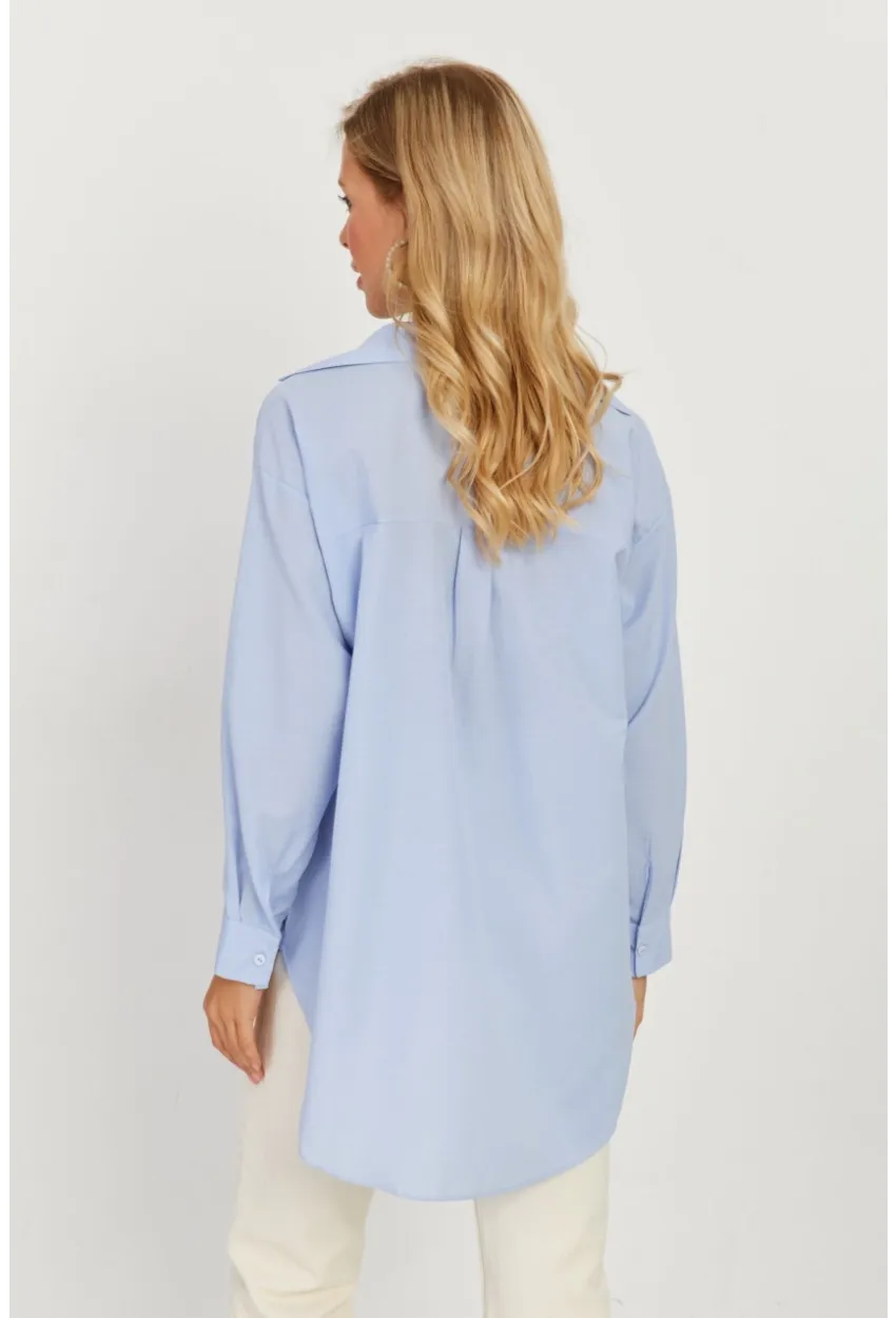 Kadın Mavi Uzun Basic Gömlek SF2535