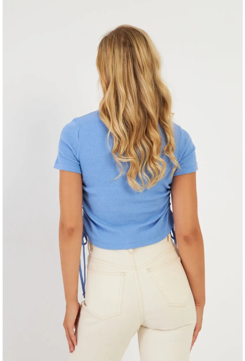 Kadın Mavi Yanları Büzgülü Kaşkorse Bluz AYD355
