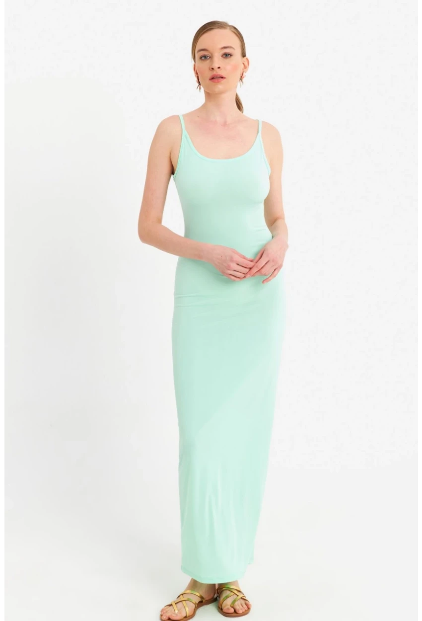 Kadın Mint Ayarlanabilir Askılı Maxi Elbise MEN2004