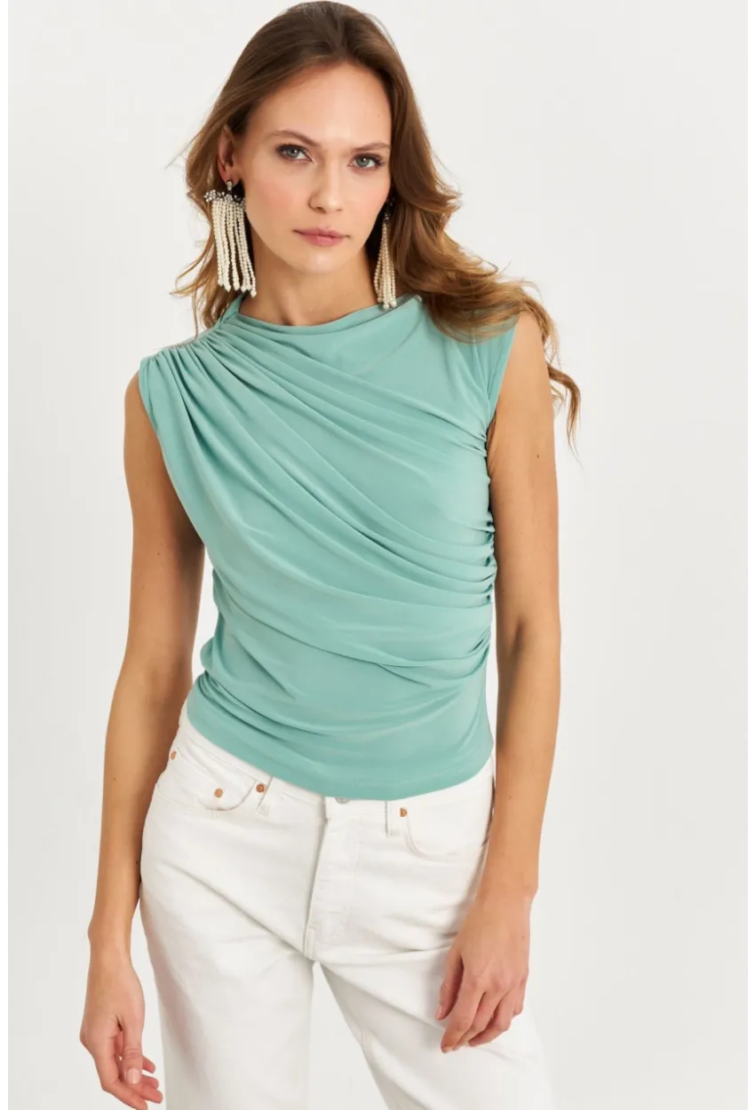 Kadın Mint Büzgülü Kolsuz Bluz LPP1205-90