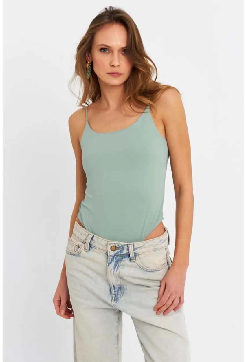 Kadın Mint Çıtçıtlı Body ZH129