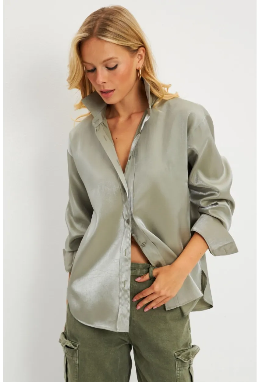 Kadın Mint Parlak Gömlek MQRS8022