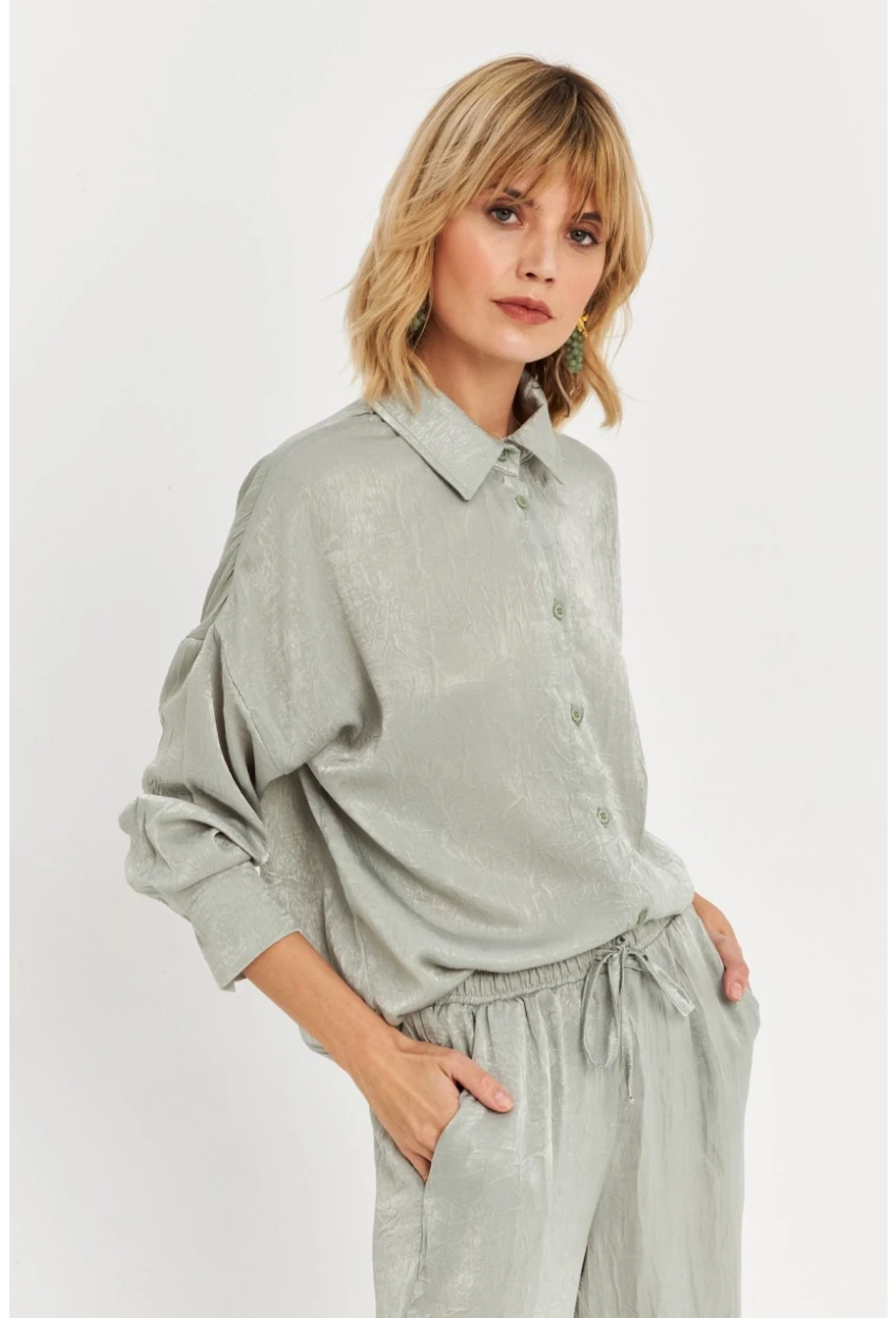 Kadın Mint Saten Gömlek MCAR1127
