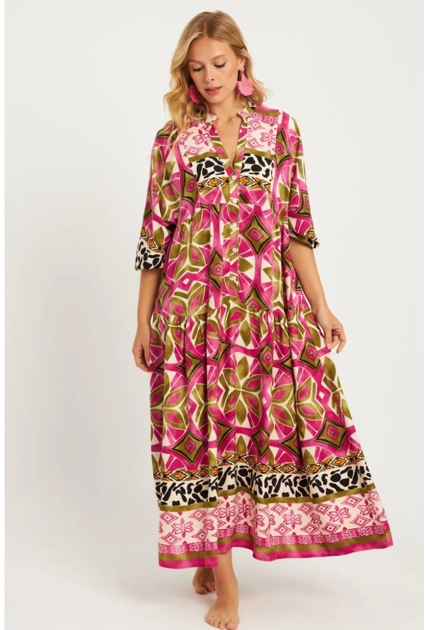 Kadın Mor Desenli Midi Elbise GÇ169