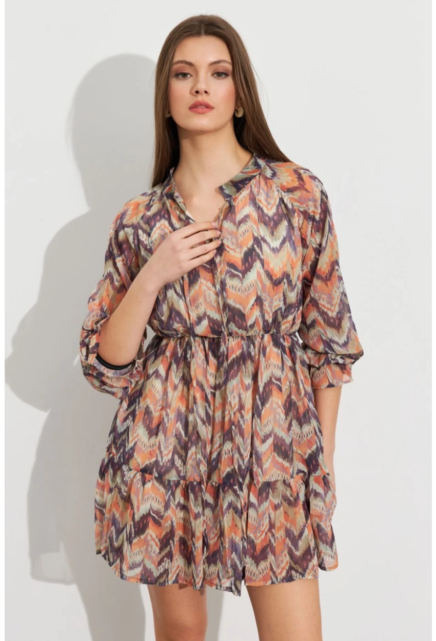 Kadın Multi Desenli Şifon Mini Elbise ROP107
