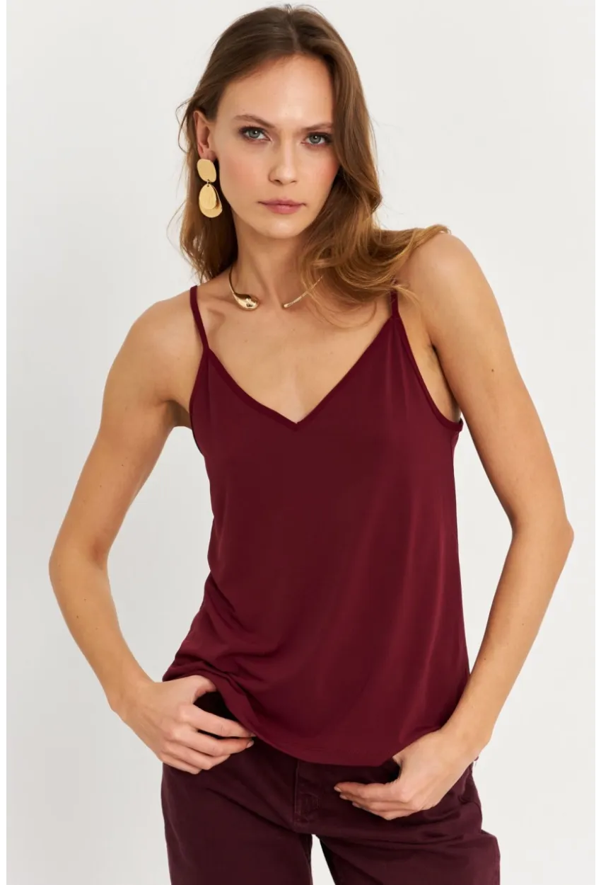 Kadın Mürdüm Degaje Yaka Bluz LPP1286