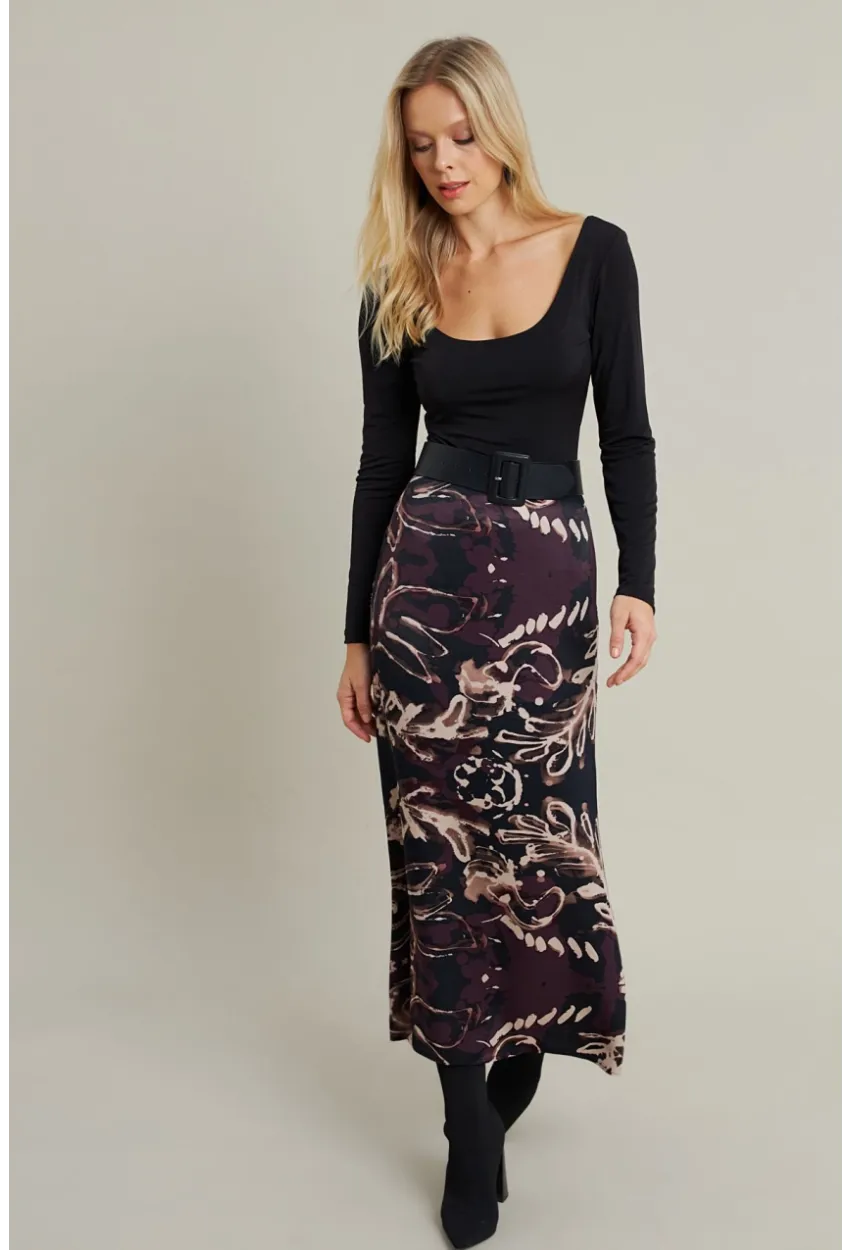 Kadın Mürdüm Desenli Saten Etek MCAR1060