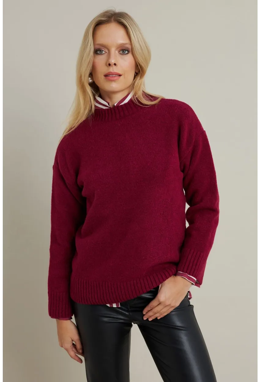 Kadın Mürdüm Triko Kazak AYD390