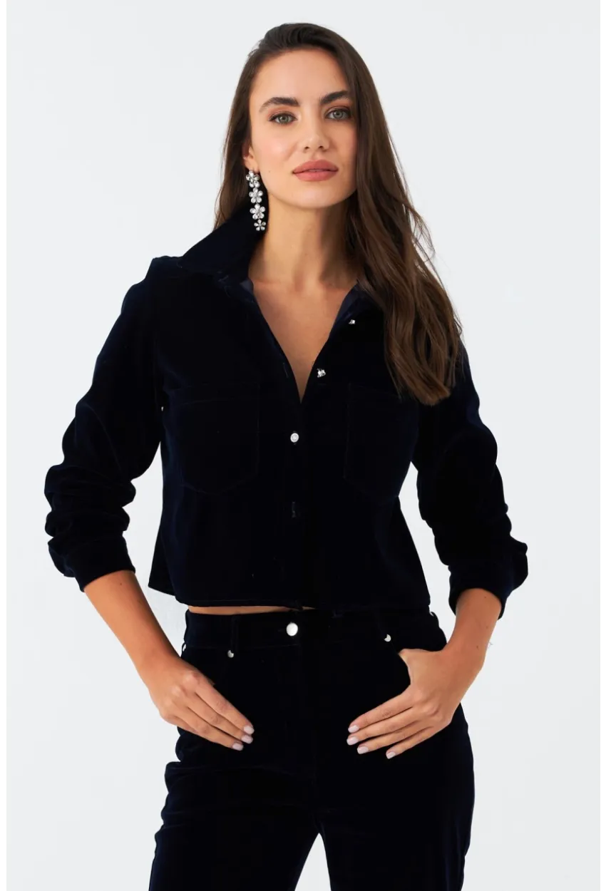 Kadın Parlament Taş Düğmeli Kadife Gömlek Ceket CAR1075