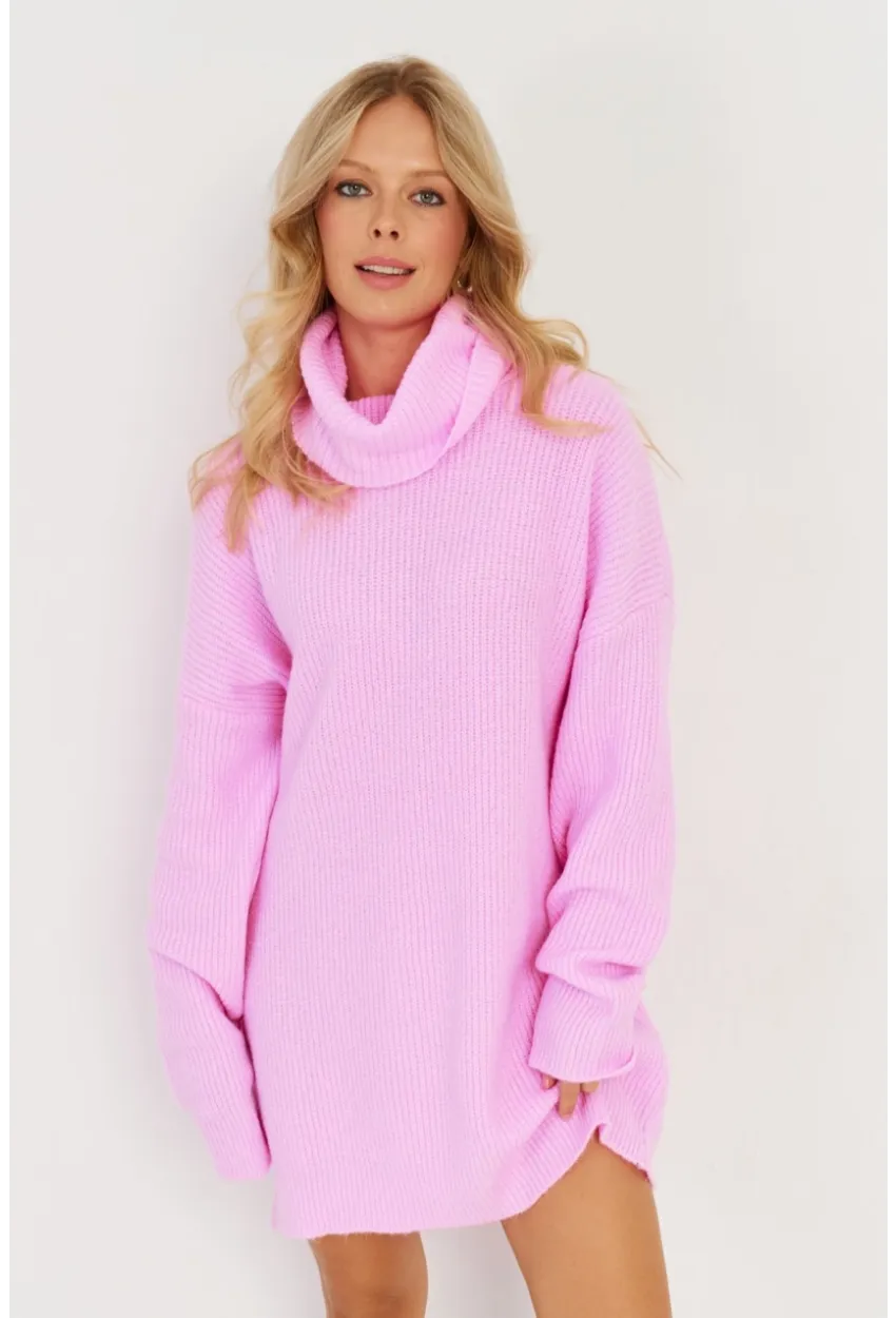 Kadın Pembe Balıkçı Yaka Triko Tunik KZ2504